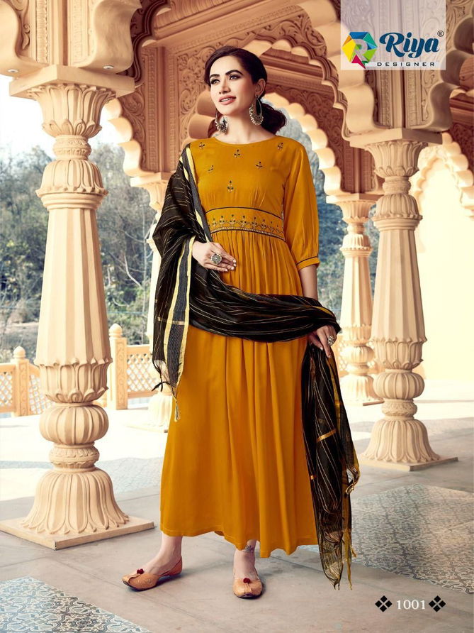 Riya Ghoomar Festive WearDesigner Rayon Embroidery Work Kurti With Dupatta Collection